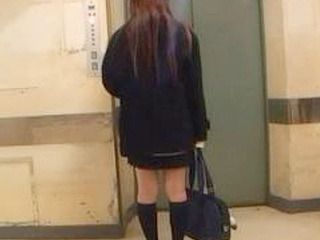 Horny Schoolgirl Gets Fucked in Elevator XXX Threesome with Nippon Stud.
